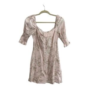 Miami Pink Puff Sleeve Floral Mini Dress Linen Blend Size Large
